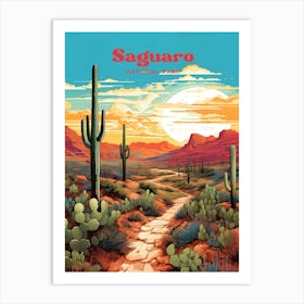 Saguaro National Park Tucson Arizona Desert Travel Illustration Art Print