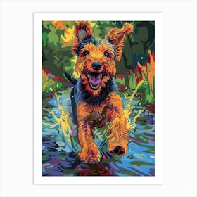 Dog Running In Water Art Print