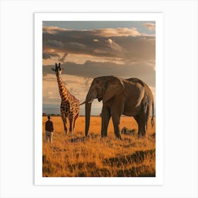 Giraffes And Elephants Art Print