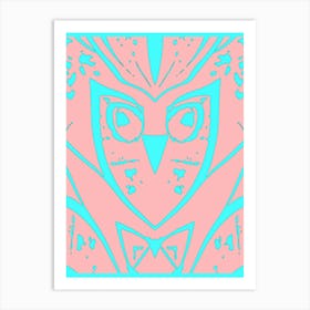 Abstract Owl Pink And Duck Egg Blue 2 Art Print