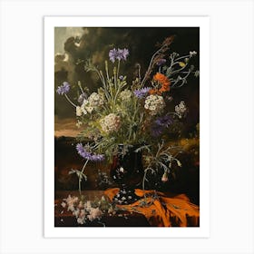 Baroque Floral Still Life Scabiosa 4 Art Print