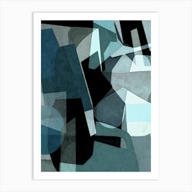 BILLY- Minimalist, Modern, Abstract, Graphic, Geo, Tonal, Blue, Seafoam Green, Mint Black Art Print