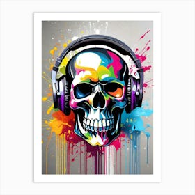 Skull With Headphones 92 Art Print