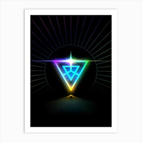 Neon Geometric Glyph in Candy Blue and Pink with Rainbow Sparkle on Black n.0380 Art Print