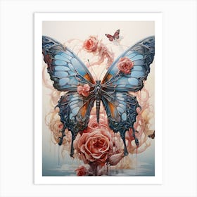 Butterfly And Roses Art Print