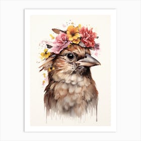 Bird With A Flower Crown House Sparrow 1 Art Print