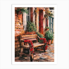 Bench In Front Of The House Art Print