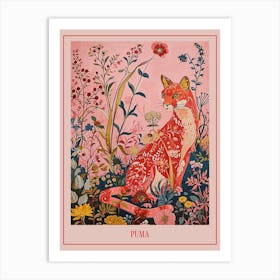 Floral Animal Painting Puma 3 Poster Art Print