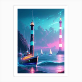 Lighthouse At Night Art Print