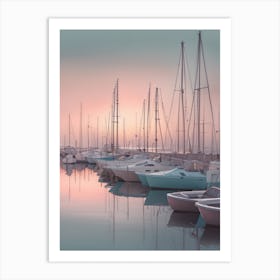 Boats Moored On Calm Zen Evening Horizon In Background Brighton Marina Art Print