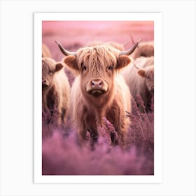 Luscious Pink Grass With Highland Cows Art Print