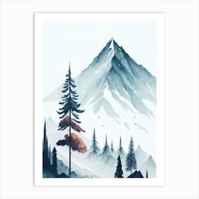 Mountain And Forest In Minimalist Watercolor Vertical Composition 252 Art Print