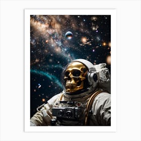 Gold Astronaut In Space Print Art Print