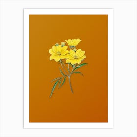 Vintage Golden Coreopsis Flower Botanical on Sunset Orange n.0263 Art Print