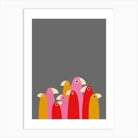 Minimalist Abstract Bird Flock - Pink & Red Art Print