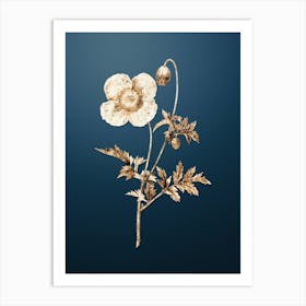 Gold Botanical Welsh Poppy on Dusk Blue Art Print