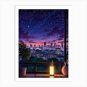 Anime City Night Sky Art Print