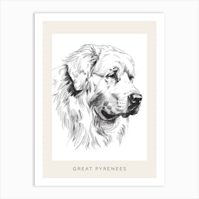 Great Pyrenees Dog Line Sketch Poster Art Print