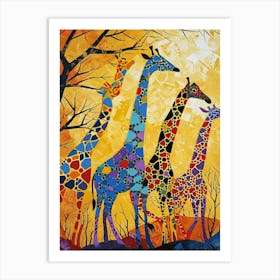 Mustard Textured Giraffe Herd 2 Art Print