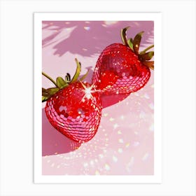 Pink Disco Strawberries Art Print | Wall Art Poster | Glam Disco Ball Red Strawberries | Preppy | Trendy | Dorm Room | Digital | PRINTABLE Art Print