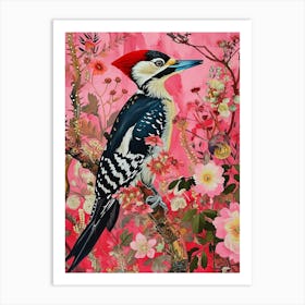 Floral Animal Painting Woodpecker 2 Art Print