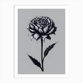 A Carnation In Black White Line Art Vertical Composition 2 Art Print