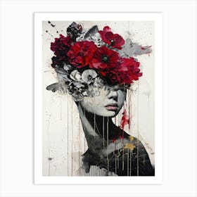 Surreal Collage With Floral Head Art Print