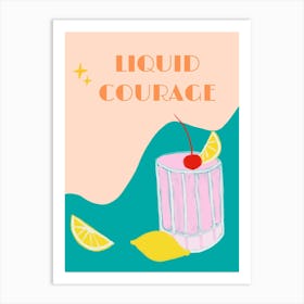 Cocktail Drink Illustration Pink and Turquoise Lemon Poster Art Print