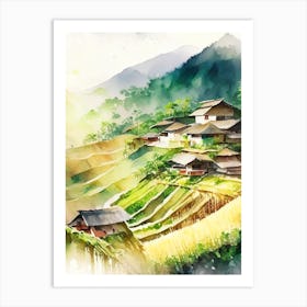 Banaue Rice Terraces Philippines Watercolour Pastel Tropical Destination Art Print