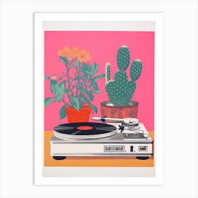 Cactus And Record Player Art Print