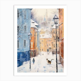 Cat In The Streets Of Helsinki   Finland With Snow 2 Art Print