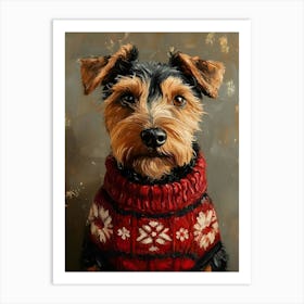 Airedale In Christmas Sweater 6 Art Print