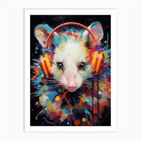  A Possum Wearing Headphones Vibrant Paint Splash 3 Art Print