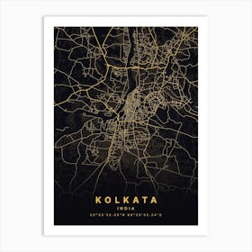 Kolkata India Black And Gold Map Poster