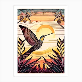 Hummingbird At Sunset William Morris Line Drawing Art Print