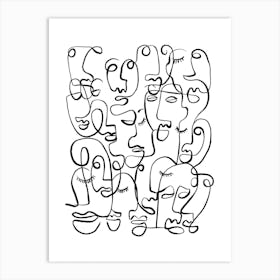 People Faces Line Drawing Art Print