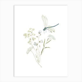 Dragonfly And Wildflowers Art Print