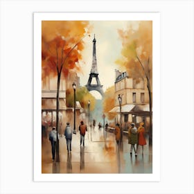 Paris city countryside, cafes, people, trees, old autumn oil paints. Faded colours.11 Art Print