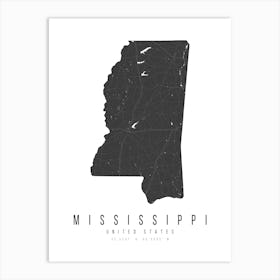 Mississippi Mono Black And White Modern Minimal Street Map Art Print