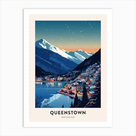 Winter Night  Travel Poster Queenstown New Zealand 1 Art Print