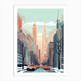 Vintage Winter Travel Illustration Chicago Usa 1 Art Print