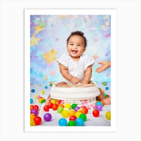 A Joyful Infant Engaging In Playful Interactions Surrounded By A Plethora Of Vivid Scattered Colo (5) Art Print