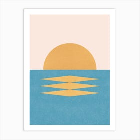 Sunrise Graphic Abstract Seascape - Blue Gold Art Print