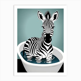 Baby Zebra In A Bath Tub Photo Realistic Flat Art Solid Back Ground Hand Drawn Full Zebra Portr 105354355 1 Art Print