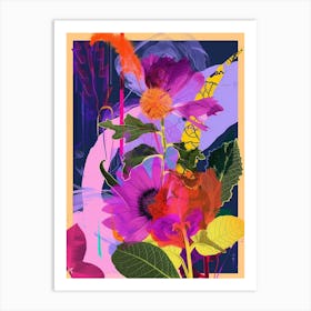 Celosia 3 Neon Flower Collage Art Print