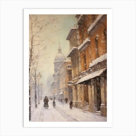 Vintage Winter Painting Budapest Hungary Art Print