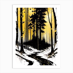 Black And Yellow Forest Art Print