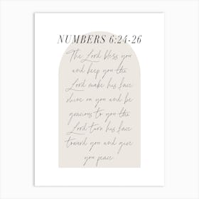 The Lord bless you and keep you. -Numbers 6:24-26 Minimal Boho Beige Arch Script 1 Art Print