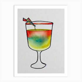 Bubblegum MCocktail Poster artini Minimal Line Drawing With Watercolour Cocktail Poster Art Print