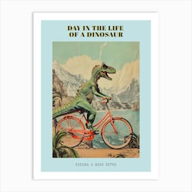 Dinosaur Riding A Bike Retro Collage Poster Art Print